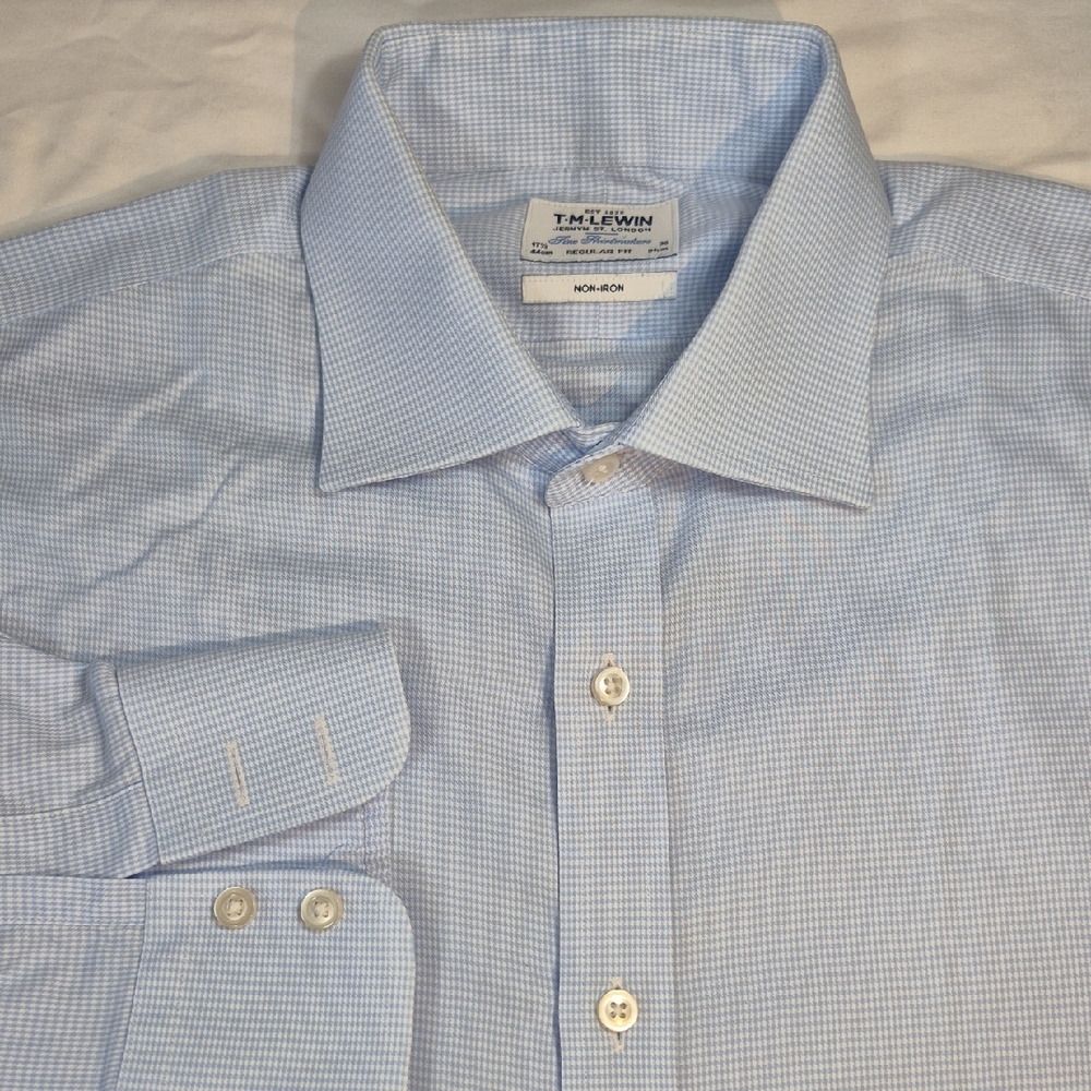 T.M.Lewin Sky Blue Checkered Dress Shirt